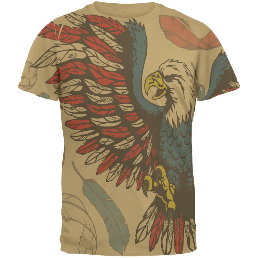 4th of July Patriotic Eagle Feathers All Over Mens T Shirt Men's T-Shirts Old Glory 2XL Beige