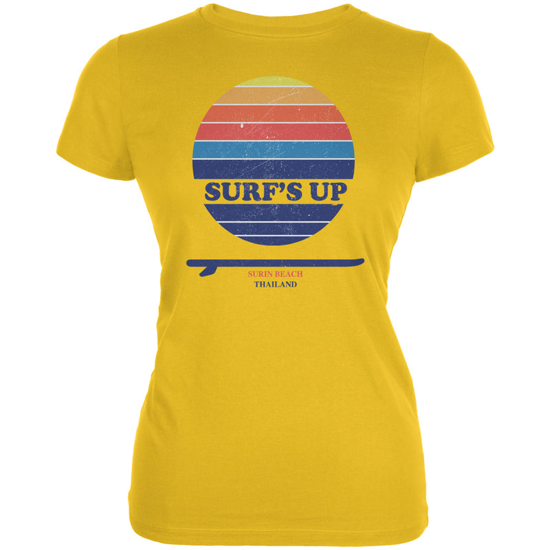 Surf's Up Surin Beach Thailand Juniors Soft T Shirt Juniors T-Shirts Old Glory 2XL Bright Yellow