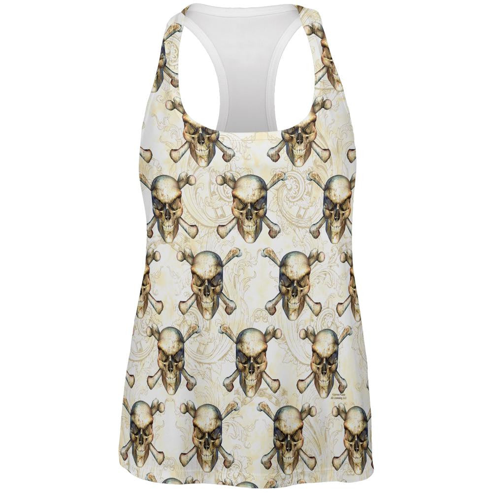 Skull & Crossbones Pattern All Over Womens Work Out Tank Top Women's Tank Tops Old Glory 2XL Multi