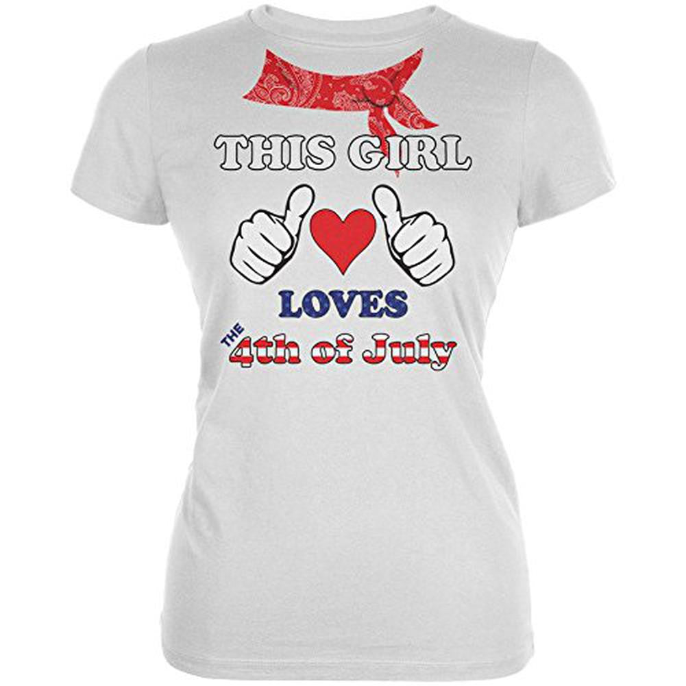 This Girl Loves the 4th of July Juniors Soft T Shirt Juniors T-Shirts Old Glory 2XL White