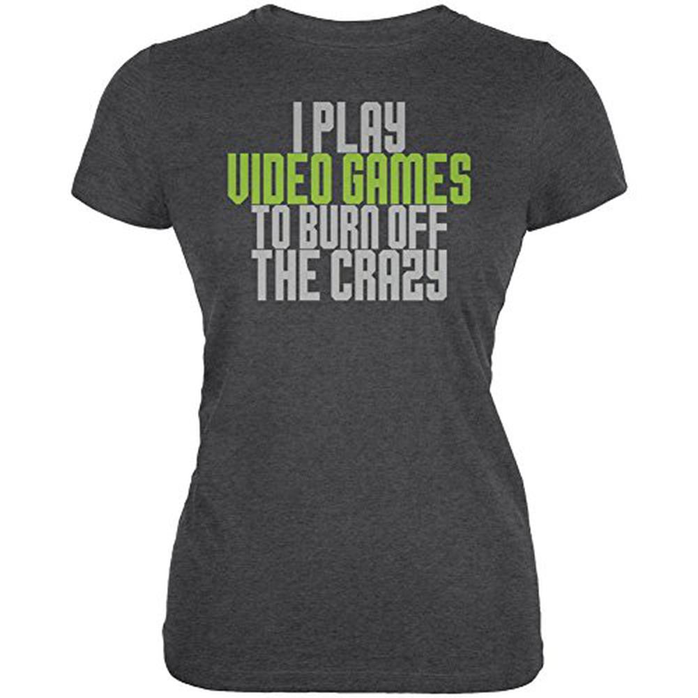 Play Video Games Burn Crazy Juniors Soft T Shirt Juniors T-Shirts Old Glory 2XL Grey