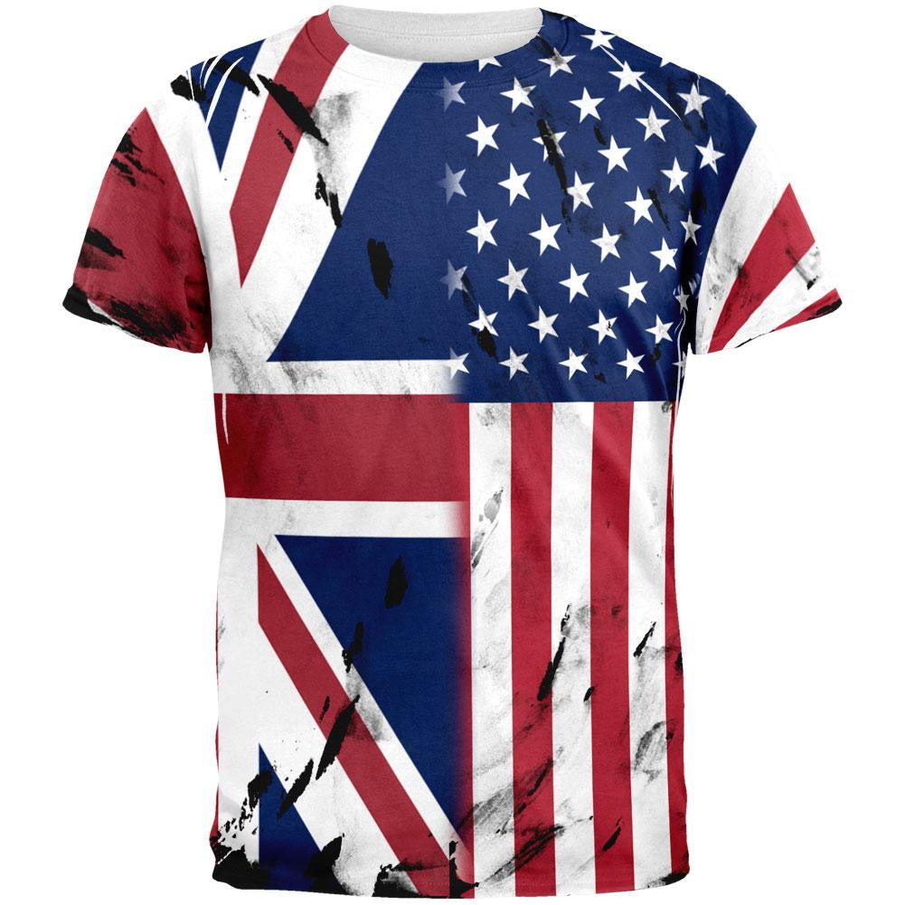 British UK American USA Flag All Over Mens T Shirt Men's T-Shirts Old Glory 2XL Multi