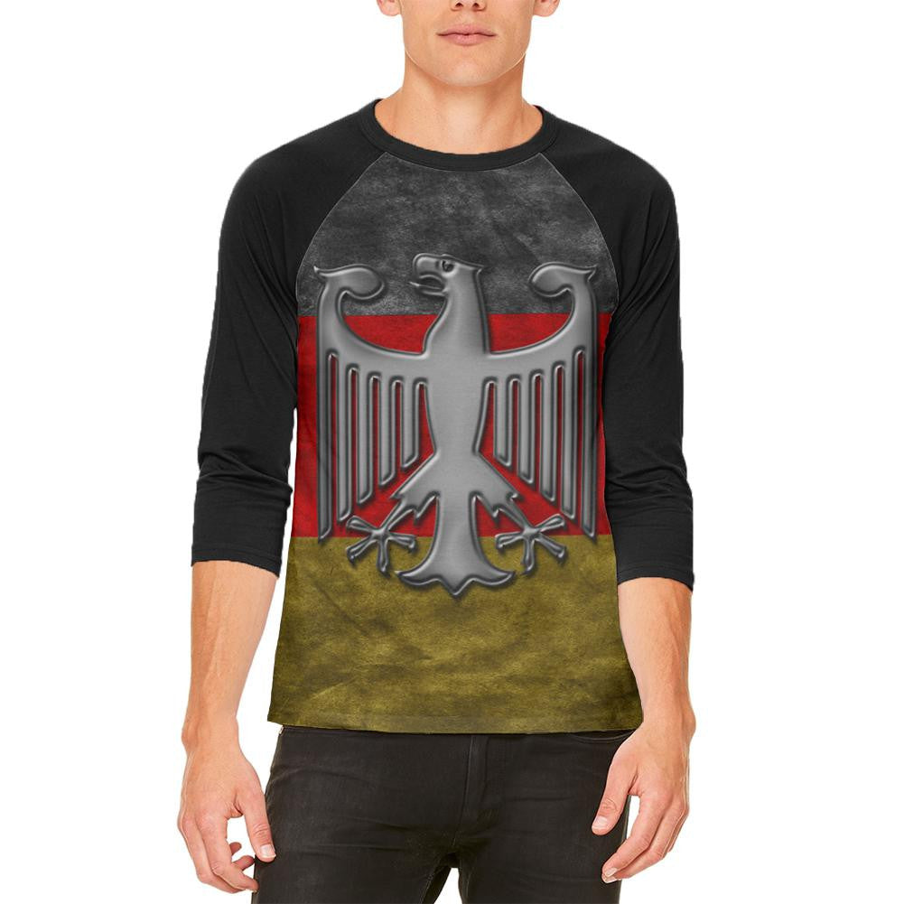 German Flag Eagle Crest Mens Raglan T Shirt Men's Raglans Old Glory 2XL White
