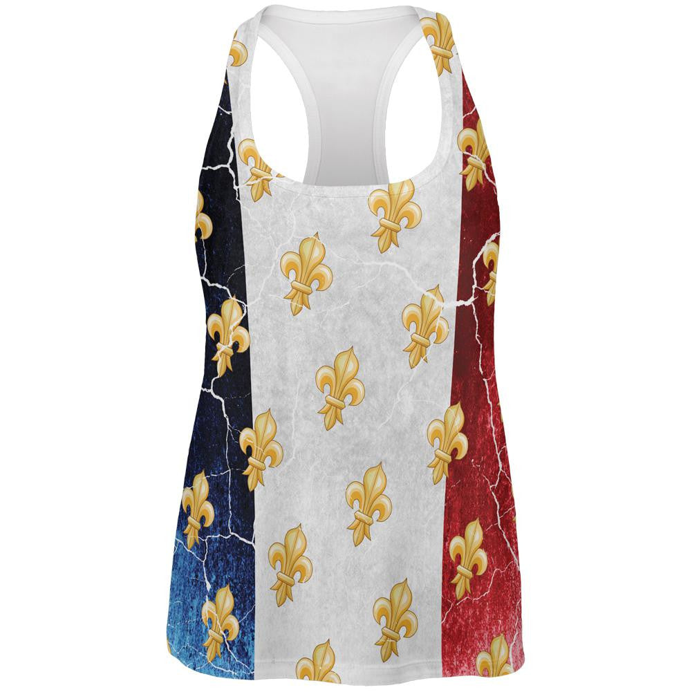 French Flag Grunge Distressed Fleur De Lis All Over Womens Work Out Tank Top Women's Tank Tops Old Glory 2XL Multi
