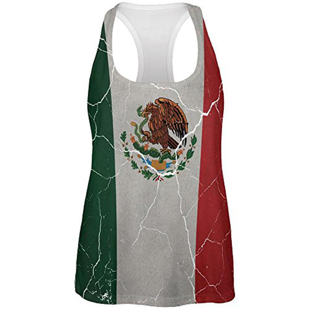 Cinco De Mayo Distressed Mexican Flag All Over Womens Work Out Tank Top Women's Tank Tops Old Glory