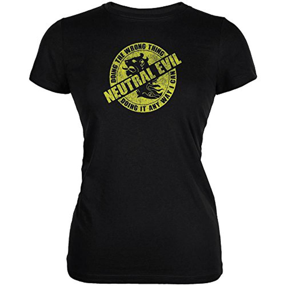 Alignment Neutral Evil Juniors Soft T Shirt Juniors T-Shirts Old Glory SM Black