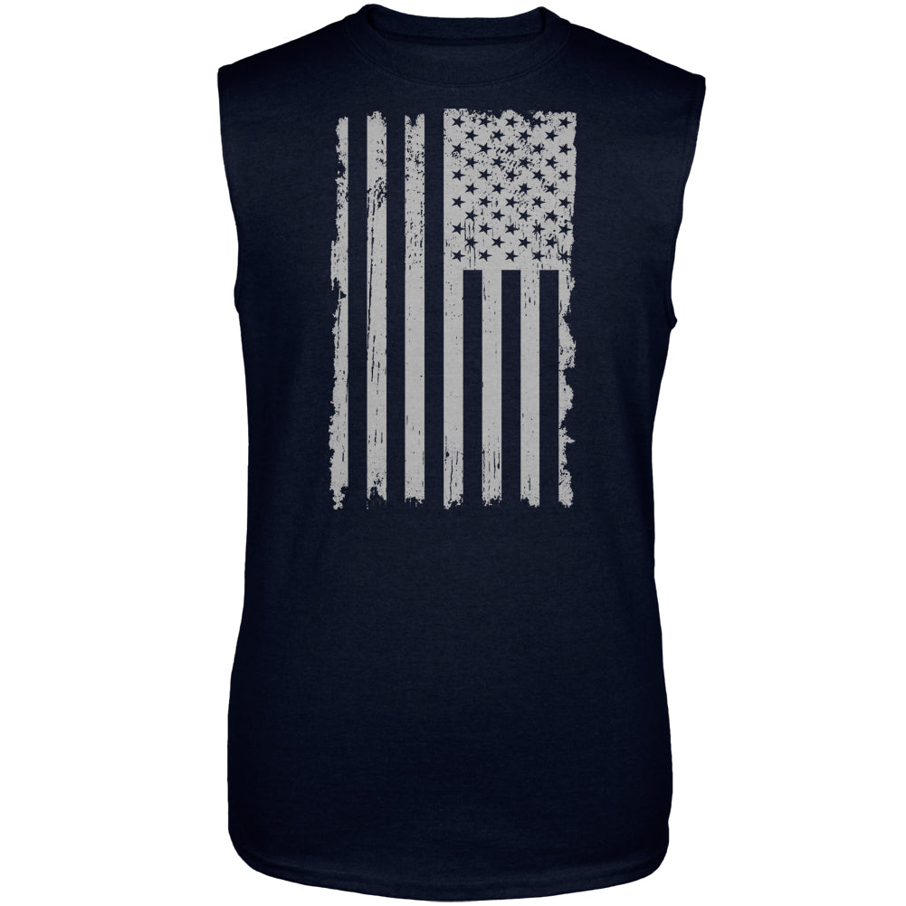 Distressed Grey Vertical American Flag Mens Sleeveless Shirt Men's Sleeveless T-Shirts Old Glory 2XL Navy