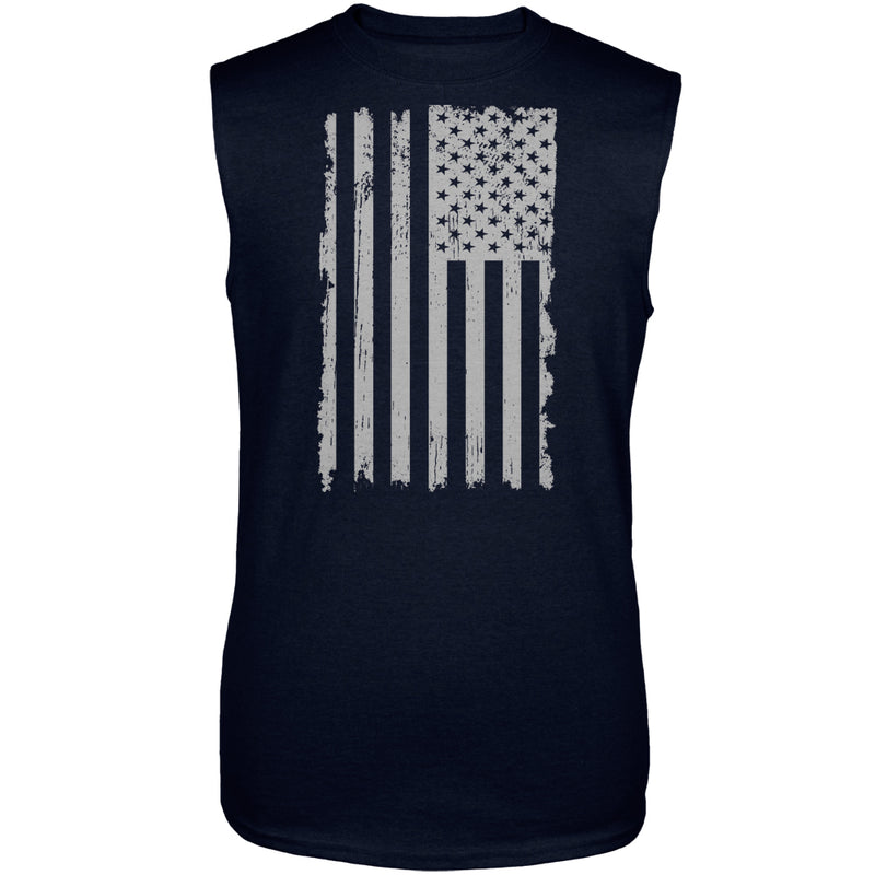 Distressed Grey Vertical American Flag Mens Sleeveless Shirt Men's Sleeveless T-Shirts Old Glory 2XL Navy