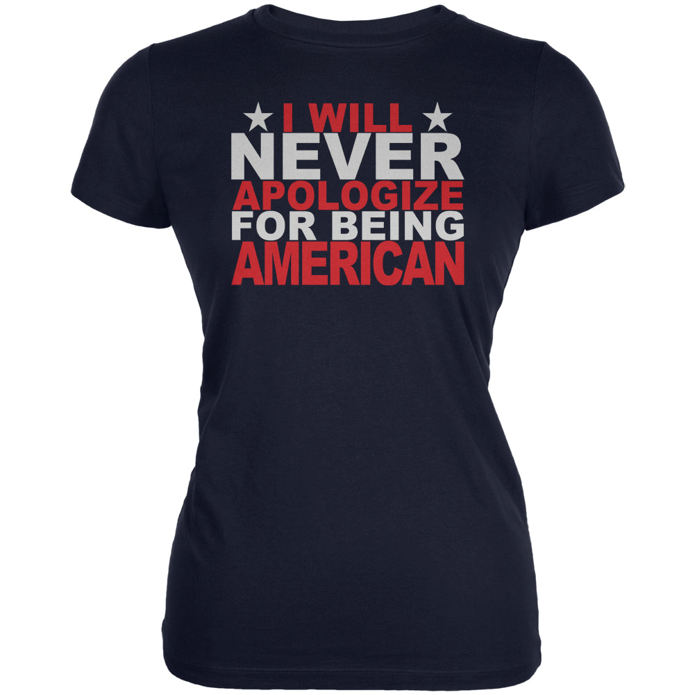 4th Of July Never Apologize Being American Juniors Soft T Shirt Juniors T-Shirts 4th of July 2XL Navy