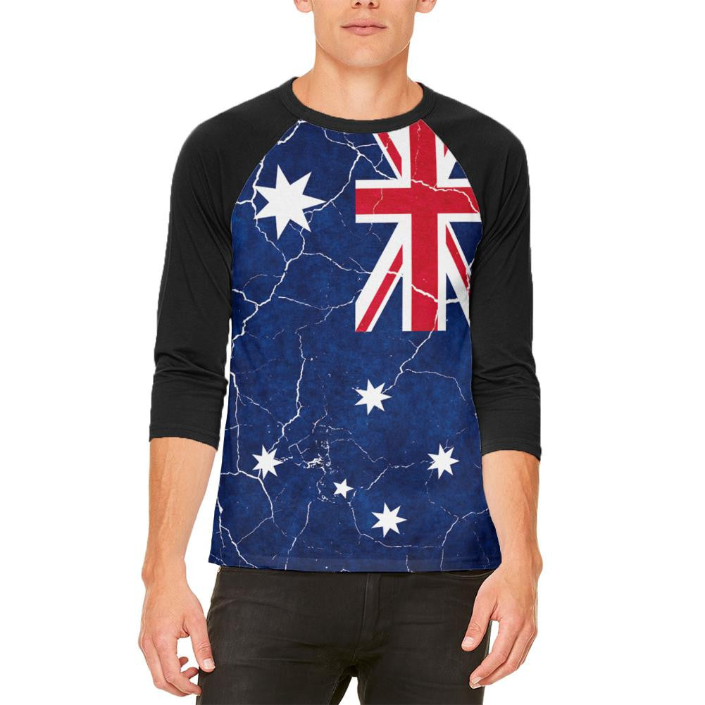 Distressed Australian Flag Mens Raglan T Shirt Men's Raglans Old Glory MD Multi