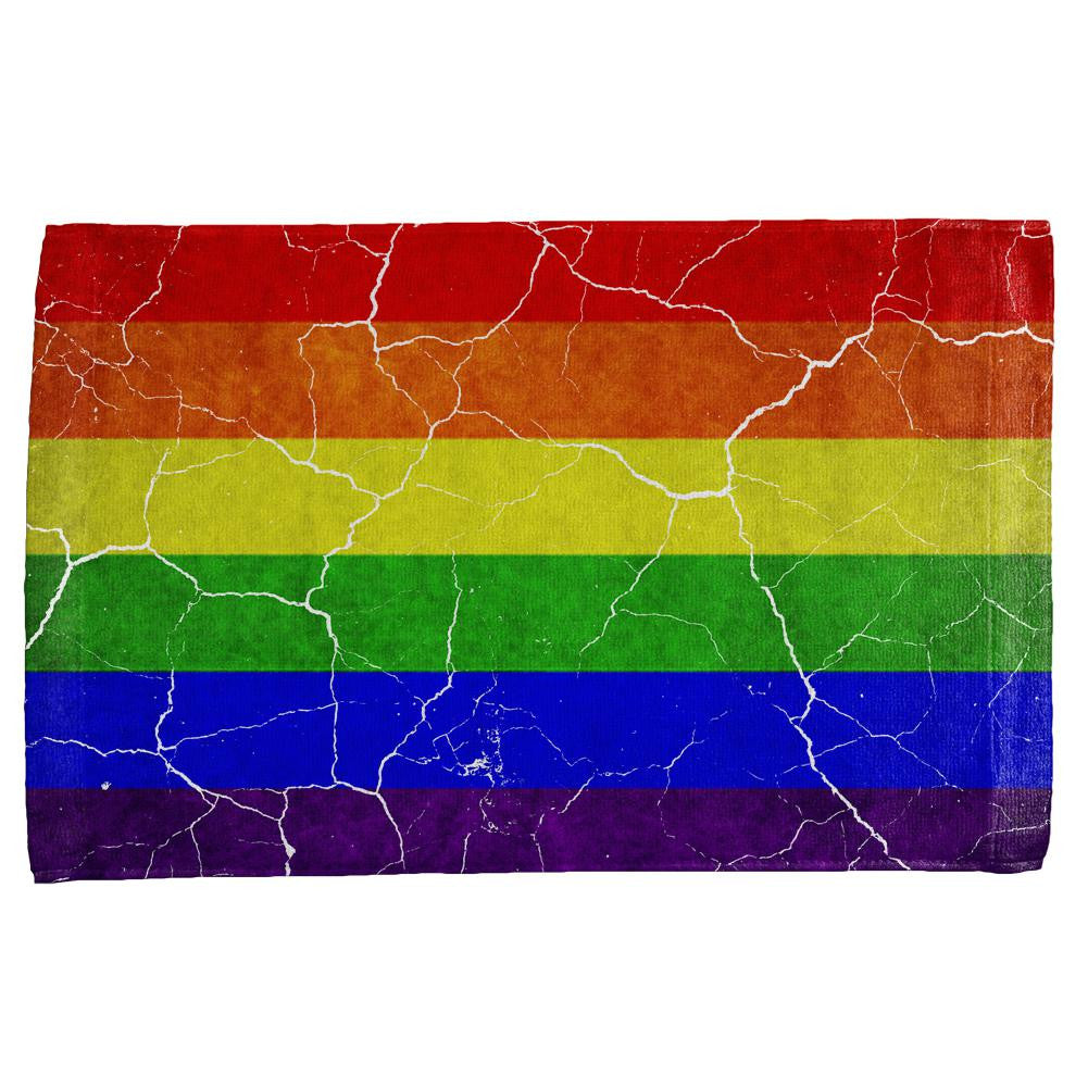Distressed Gay Pride Flag All Over Hand Towel Hand Towel Old Glory OS Multi