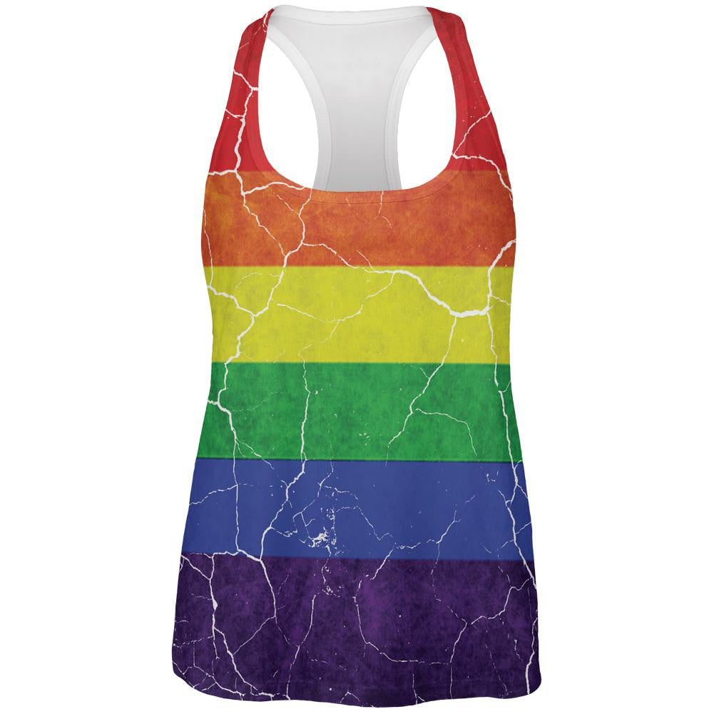 Distressed Gay Pride Flag All Over Womens Work Out Tank Top Women's Tank Tops Old Glory 2XL Multi