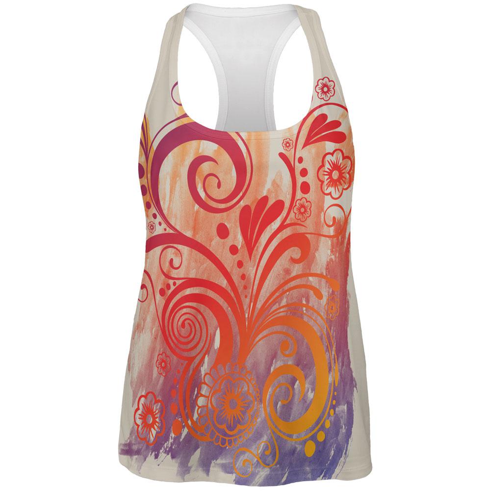 Henna Rainbow Watercolor Paint Swirls All Over Womens Work Out Tank Top Women's Tank Tops Old Glory 2XL Multi