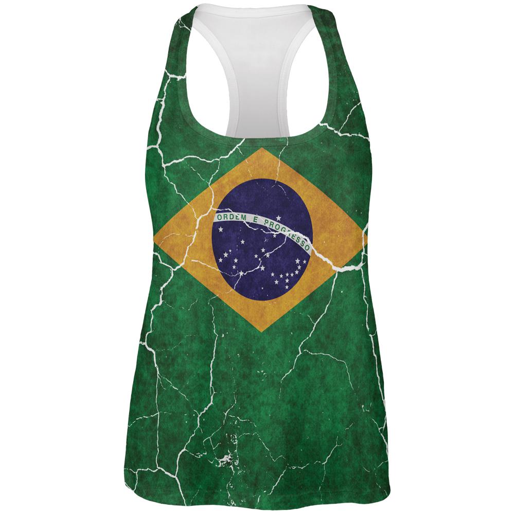 Distressed Brazilian Flag All Over Womens Work Out Tank Top Women's Tank Tops Old Glory 2XL Multi