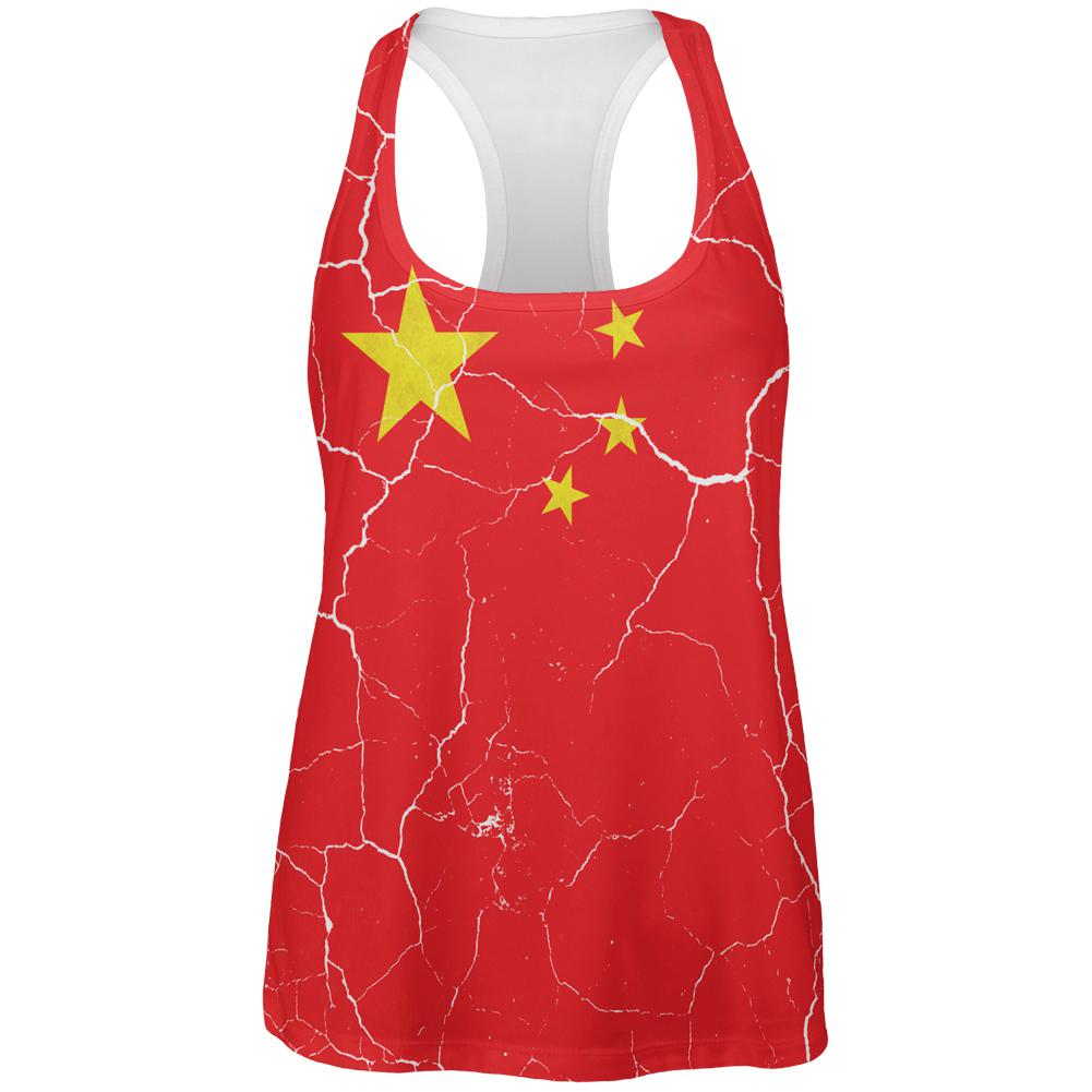Distressed Chinese Flag All Over Womens Work Out Tank Top Women's Tank Tops Old Glory 2XL Multi