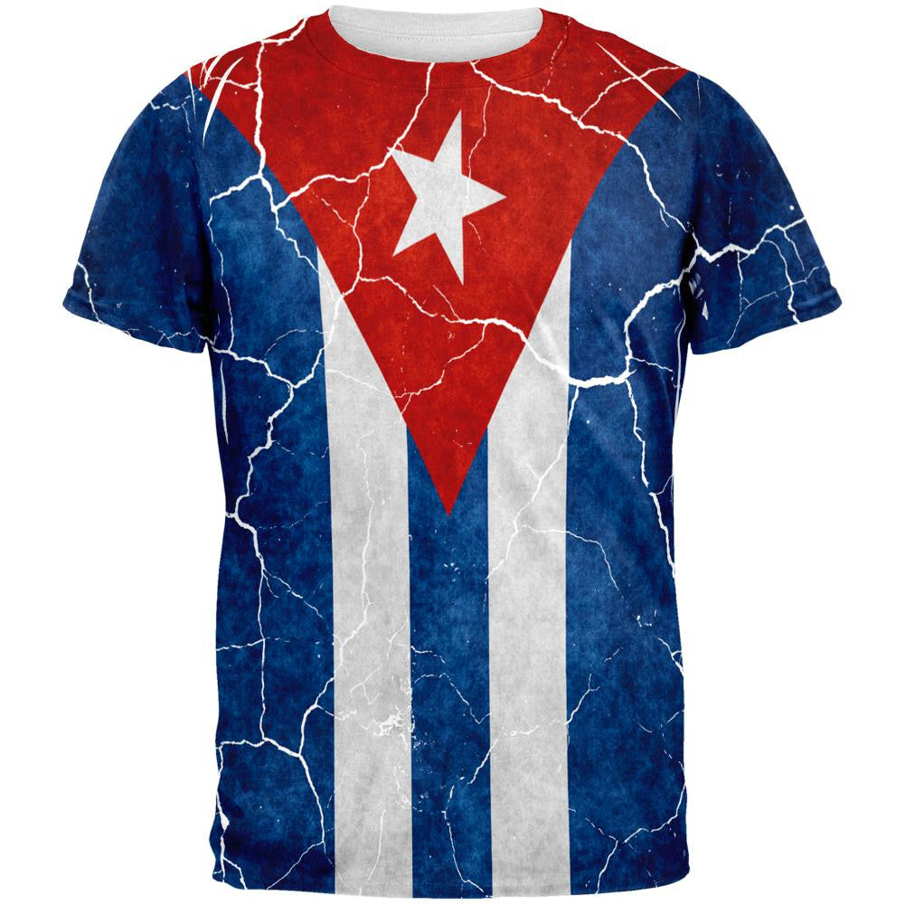Distressed Cuban Flag All Over Mens T Shirt Men's T-Shirts Old Glory 2XL Multi