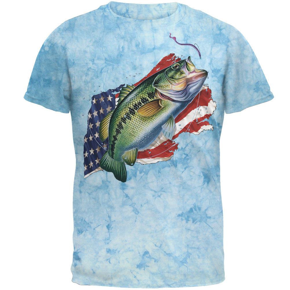 4th of July American Fisherman Bass Mens T Shirt Men's T-Shirts 4th of July 2XL Crackle Light BLue