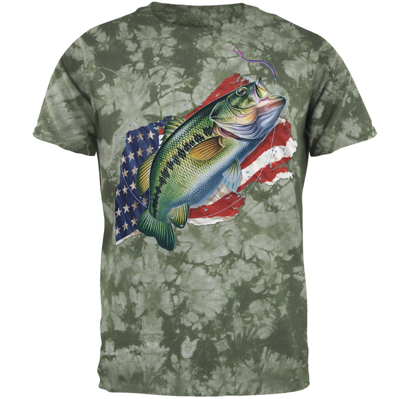 4th of July American Fisherman Bass Mens T Shirt Men's T-Shirts 4th of July 2XL Crackle Moss Tie Dye
