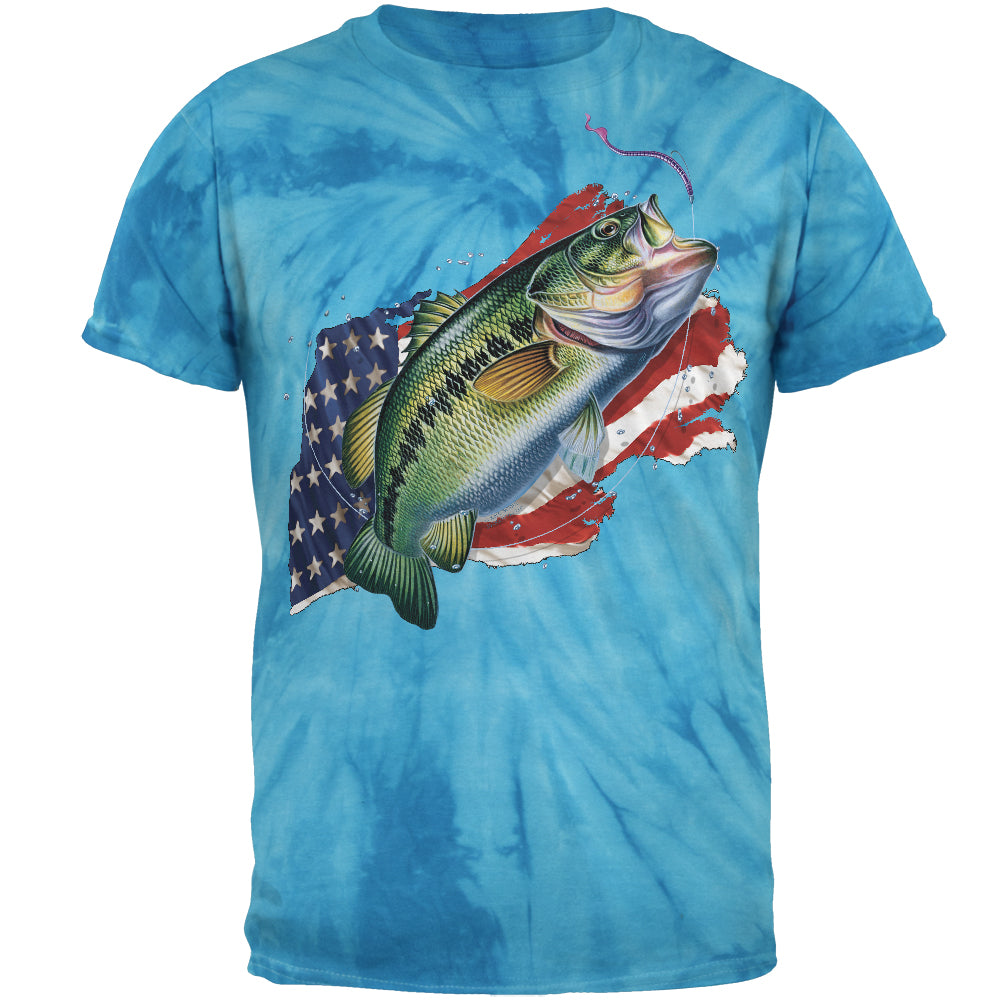 4th of July American Fisherman Bass Mens T Shirt Pinwheel Blue