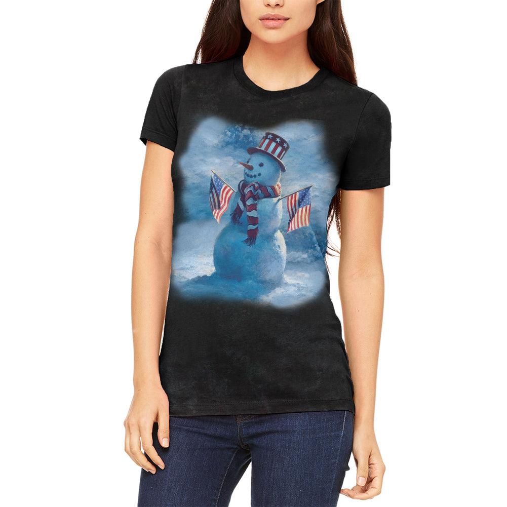 4th Of July Patriotic Snowman Juniors Soft T Shirt Juniors T-Shirts 4th of July 2XL Charcoal Black