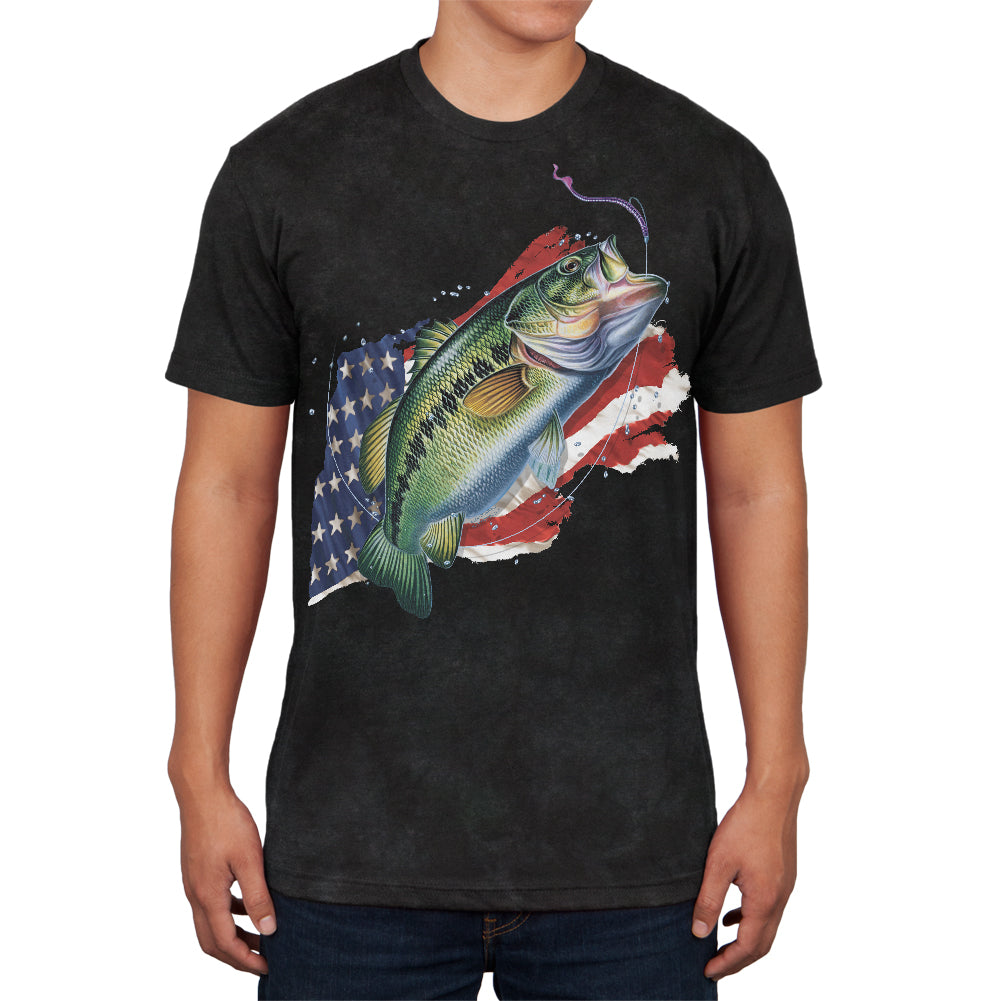 4th of July American Fisherman Bass Mens Soft T Shirt Men's T-Shirts 4th of July SM Charcoal Black