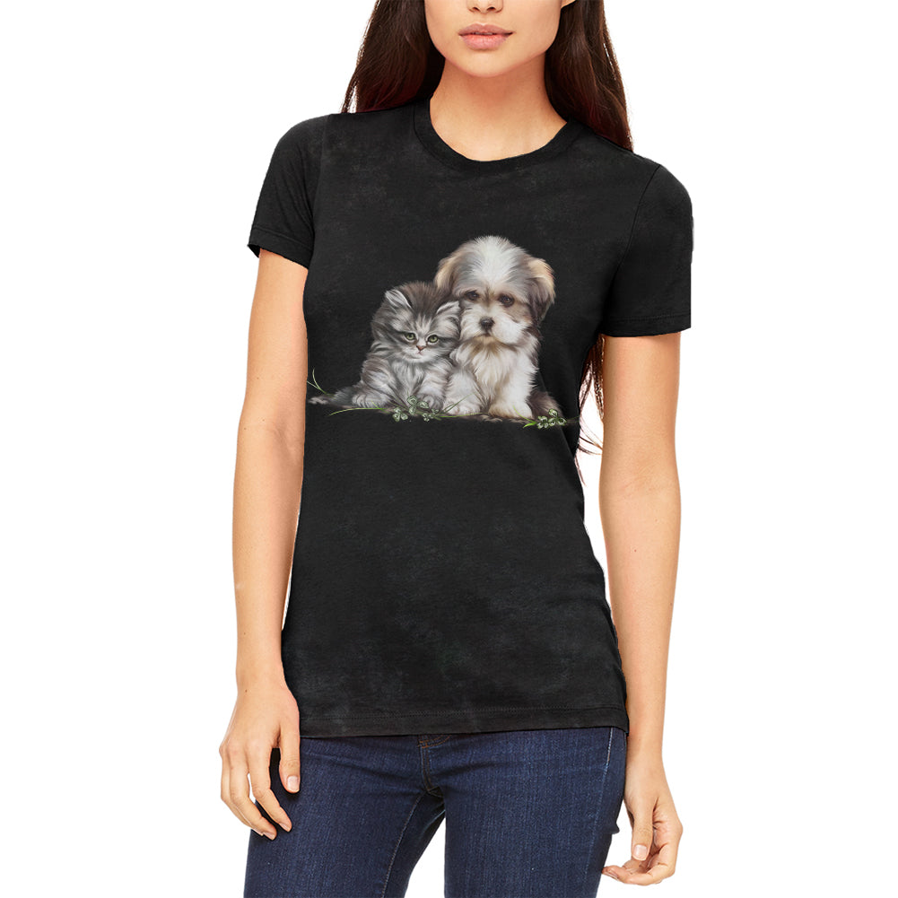 Best Friends Puppy and Kitten Juniors Soft T Shirt Juniors T-Shirts Old Glory 2XL Charcoal Black Triblend