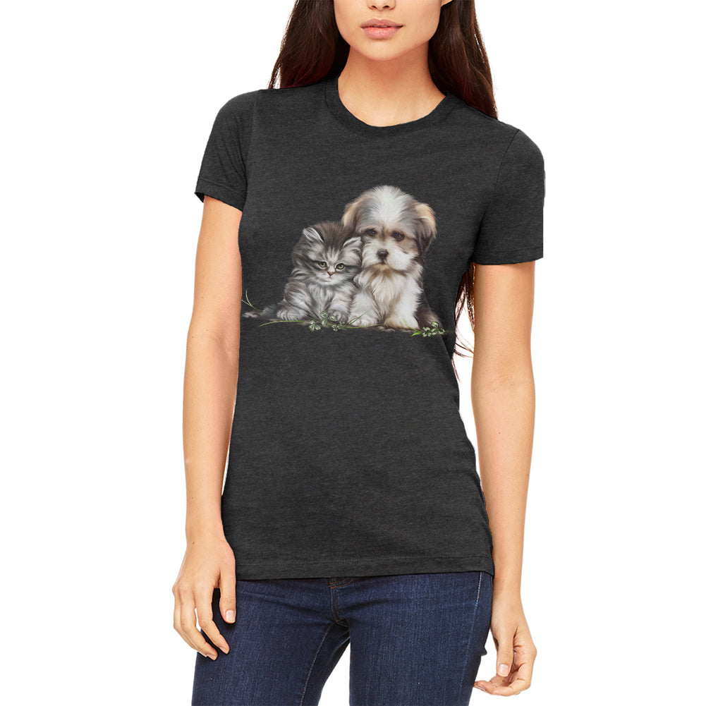 Best Friends Puppy and Kitten Juniors Soft T Shirt Juniors T-Shirts Old Glory 2XL Heather Black