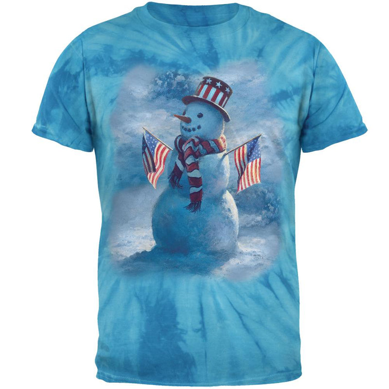 4th of July Patriotic Snowman Mens T Shirt Men's T-Shirts Old Glory 2XL Pinwheel Blue Tie Dye