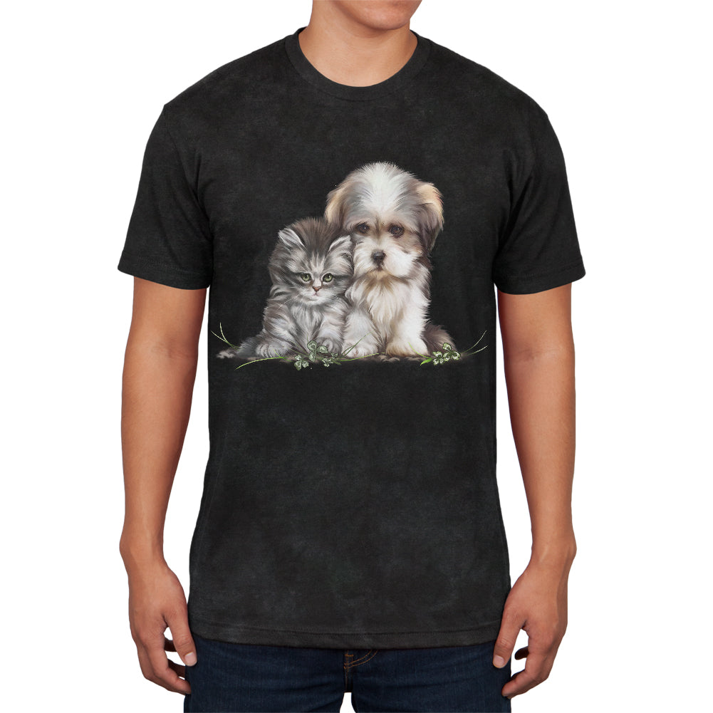 Best Friends Puppy and Kitten Mens Soft T Shirt Men's T-Shirts Old Glory SM Charcoal Black Triblend
