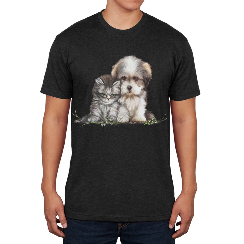 Best Friends Puppy and Kitten Mens Soft T Shirt Men's T-Shirts Old Glory 2XL Vintage Black