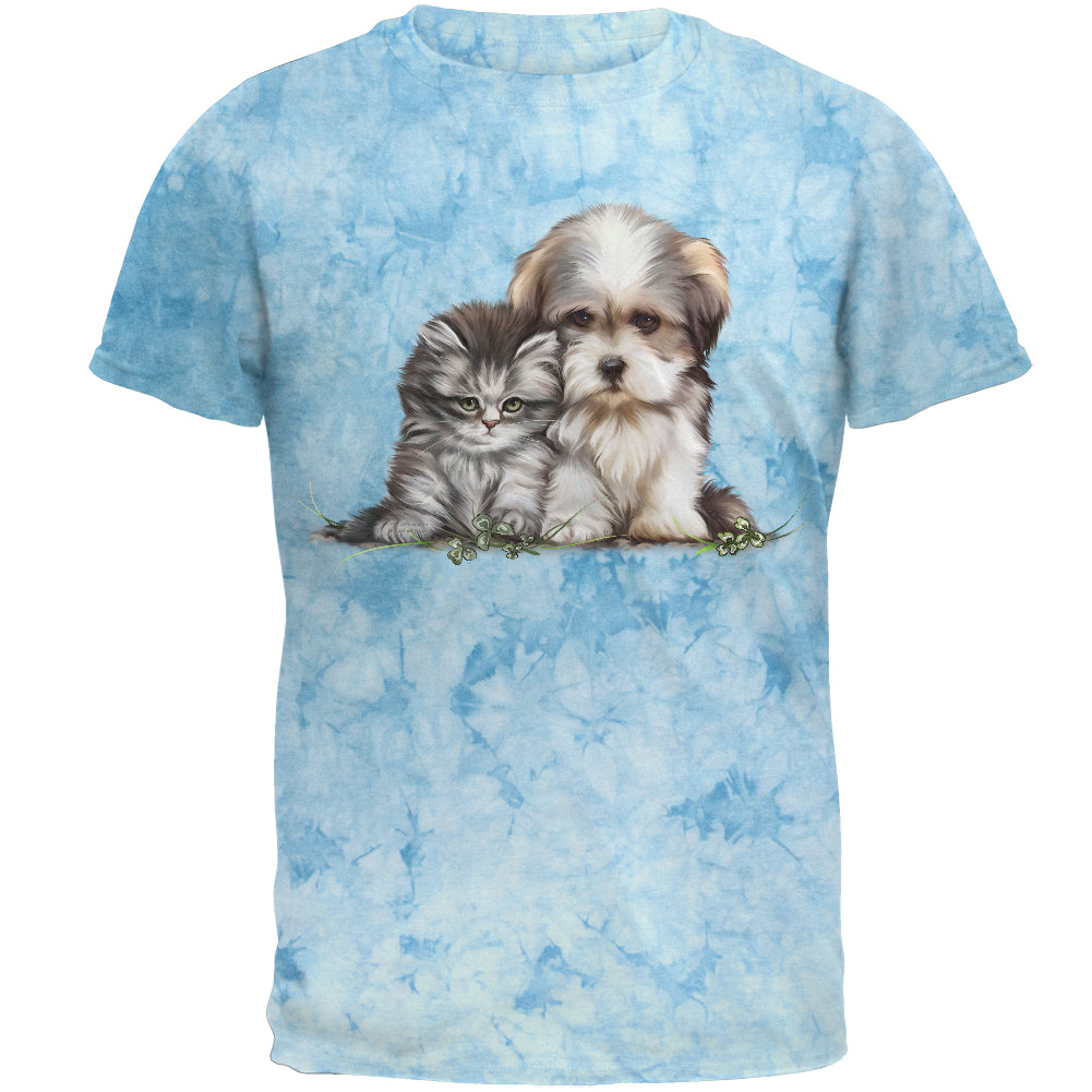Best Friends Puppy and Kitten Mens T Shirt Men's T-Shirts Old Glory 2XL Crackle Light BLue