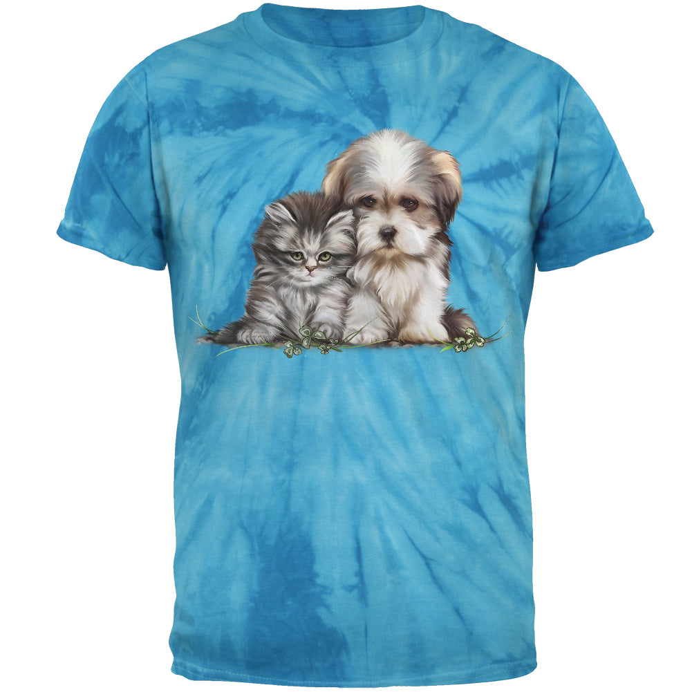 Best Friends Puppy and Kitten Mens T Shirt Men's T-Shirts Old Glory 2XL Pinwheel Blue Tie Dye