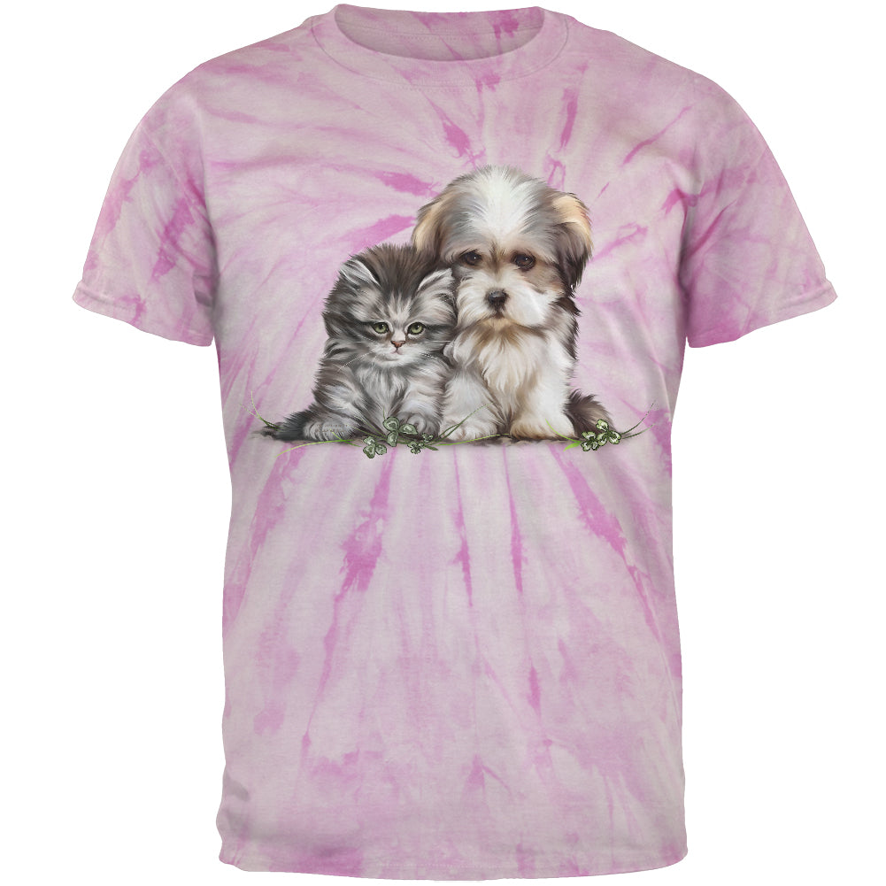 Best Friends Puppy and Kitten Mens T Shirt Men's T-Shirts Old Glory LG Pinwheel Pink Tie Dye