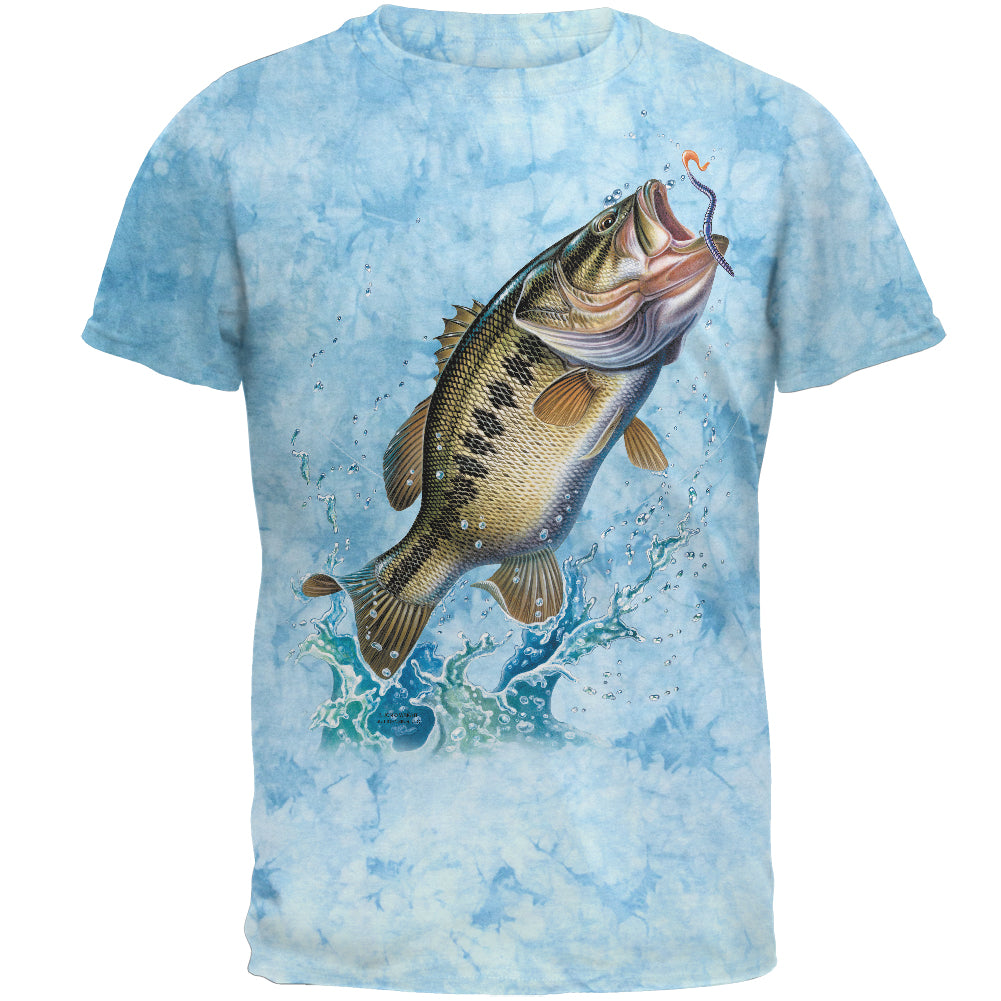 Bass Leaping in Action Mens T Shirt Men's T-Shirts Old Glory 2XL Crackle Light BLue