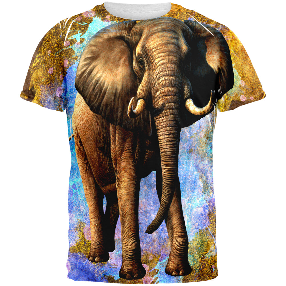 Elephant Distressed Splatter All Over Mens T Shirt Men's T-Shirts Old Glory 2XL Multi