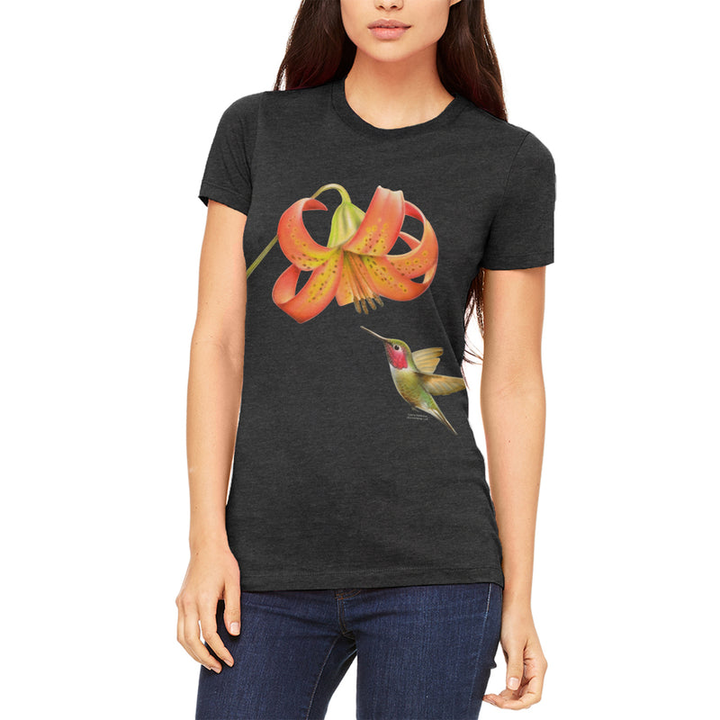 Humming Bird in Spring Juniors Soft T Shirt Juniors T-Shirts Old Glory 2XL Heather Black