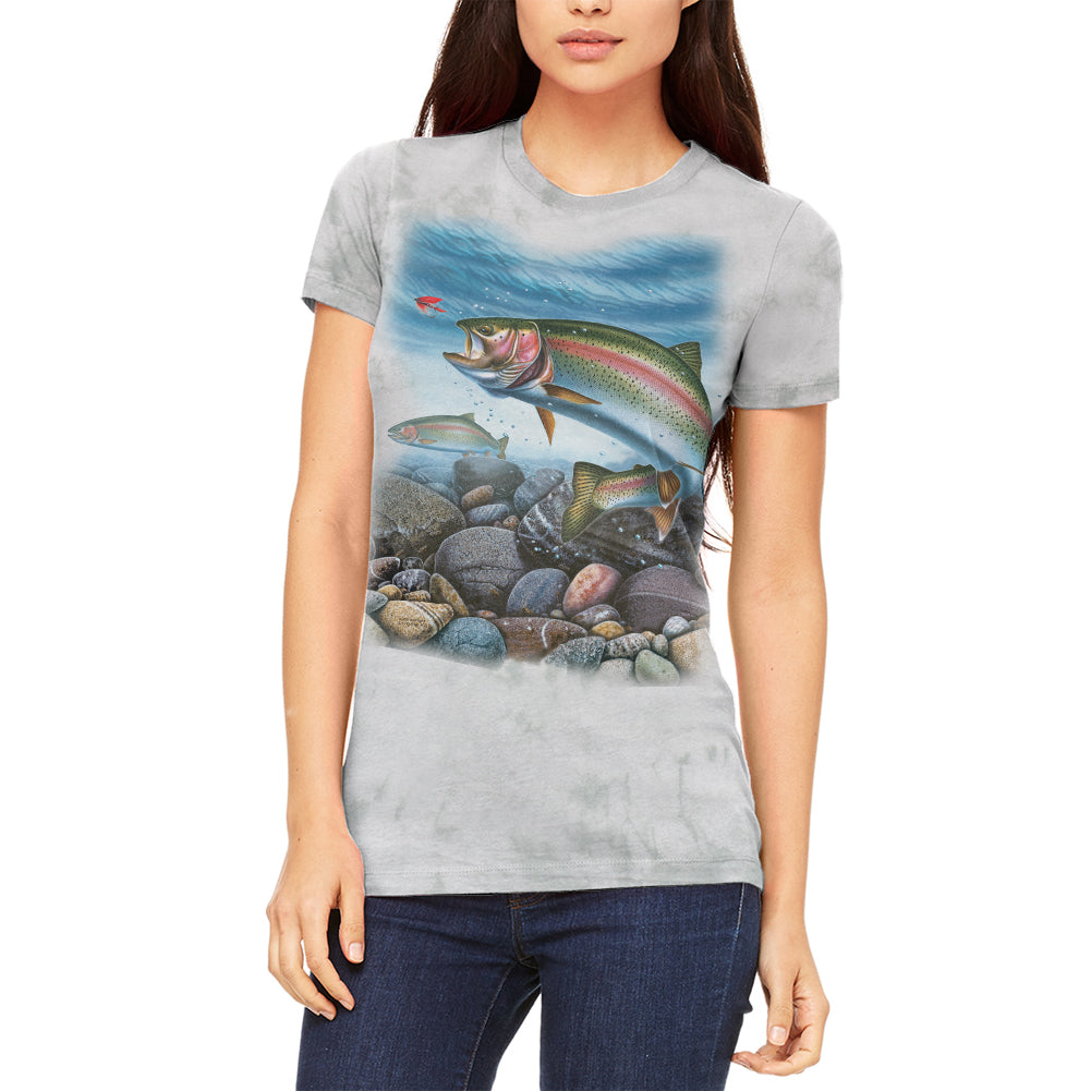 Action Rainbow Trout Fishing Juniors Soft T Shirt Juniors T-Shirts Old Glory 2XL Soft Green Triblend