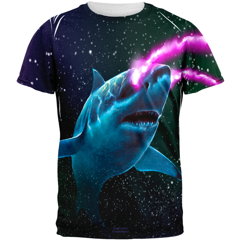 Galaxy Great White Shark Laser Beams All Over Mens T Shirt Men's T-Shirts Old Glory 2XL Multicolor