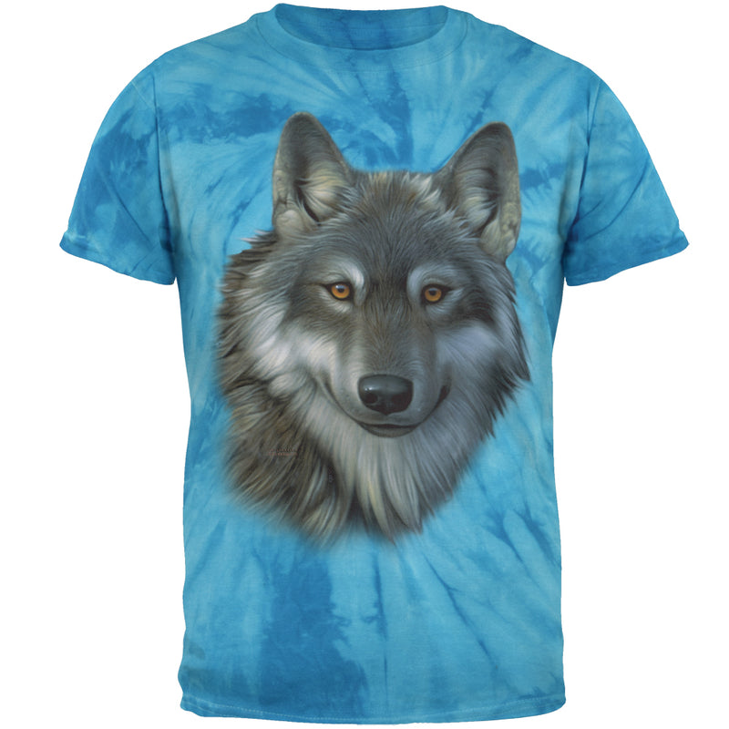 Timber Wolf Face Mens T Shirt Men's T-Shirts Old Glory 2XL Pinwheel Blue Tie Dye