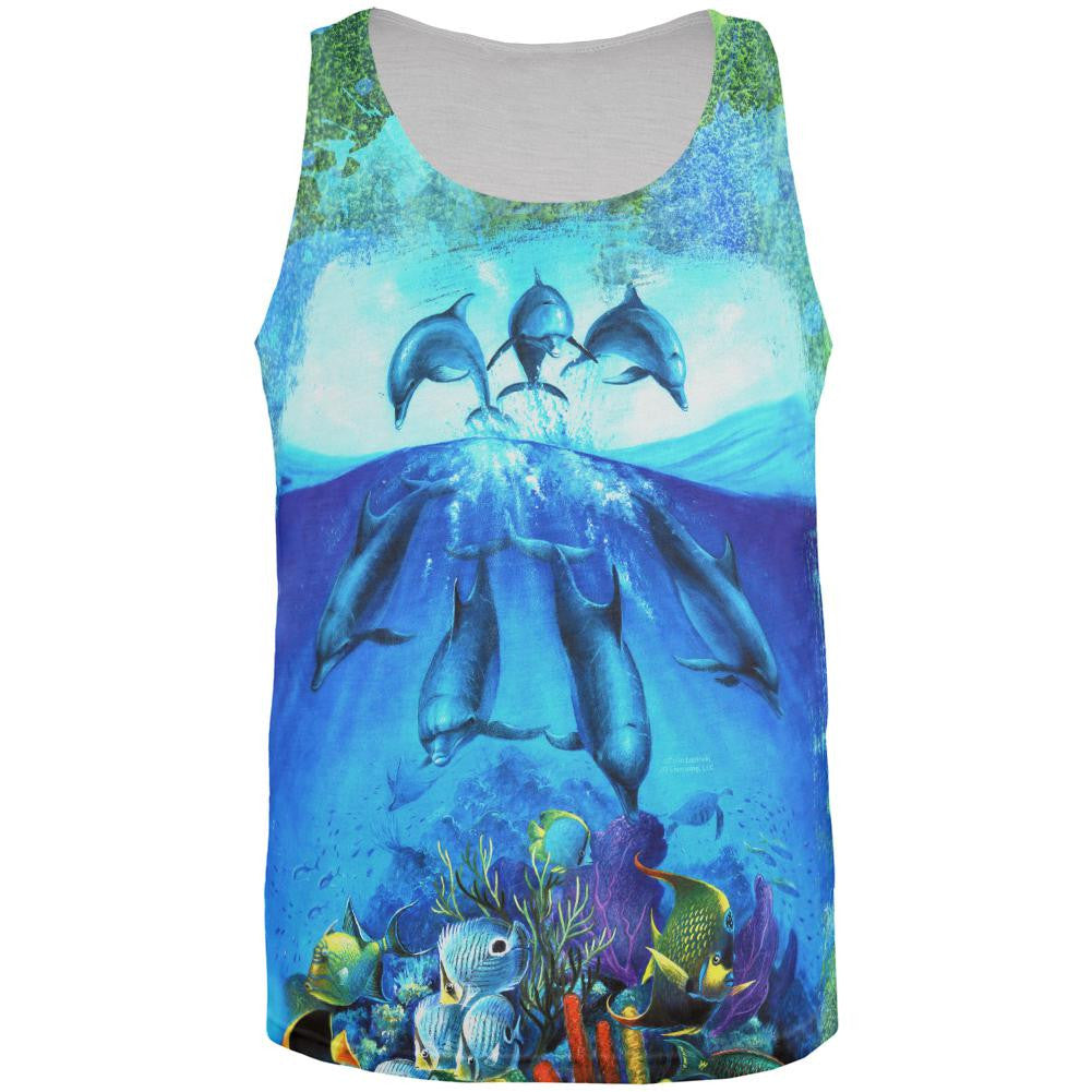 Dolphins Jumping Over Reef All Over Mens Tank Top Men's Tank Tops Old Glory XL Multi