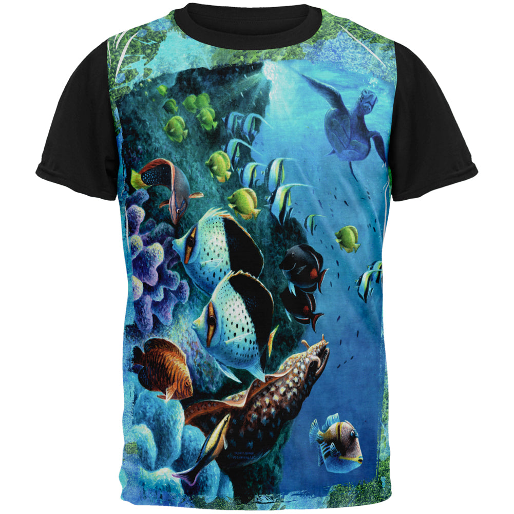 Tropical Reef Splatter All Over Mens Black Back T Shirt Men's T-Shirts Old Glory SM Multi