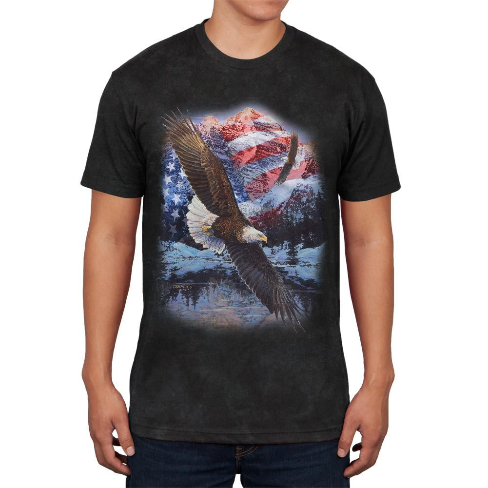4th of July American Flag Bald Eagle Mens Soft T Shirt Men's T-Shirts Old Glory 2XL Charcoal Black Triblend