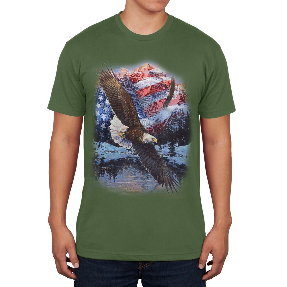 4th of July American Flag Bald Eagle Mens Soft T Shirt Men's T-Shirts Old Glory 2XL Military Green