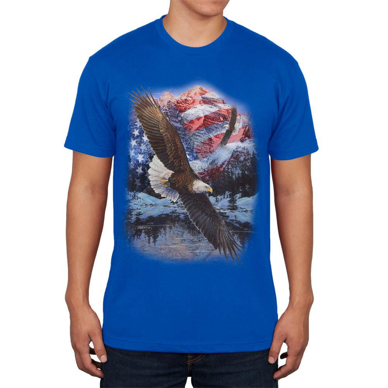 4th of July American Flag Bald Eagle Mens Soft T Shirt Men's T-Shirts Old Glory 2XL Royal