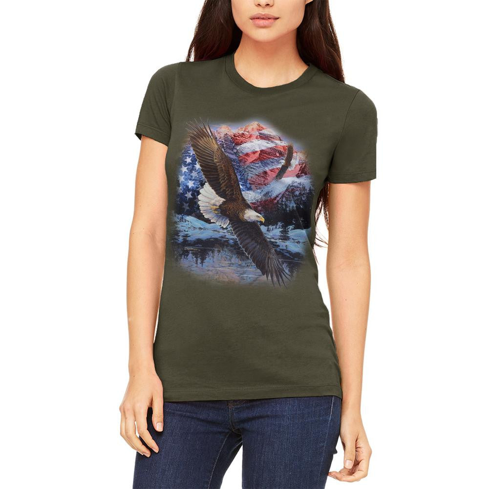 4th of July American Flag Bald Eagle Juniors Soft T Shirt Juniors T-Shirts Old Glory 2XL Army