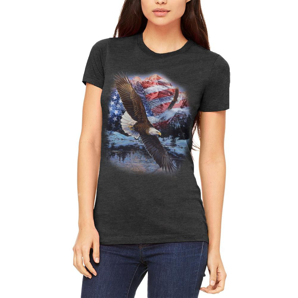 4th of July American Flag Bald Eagle Juniors Soft T Shirt Juniors T-Shirts Old Glory 2XL Heather Black