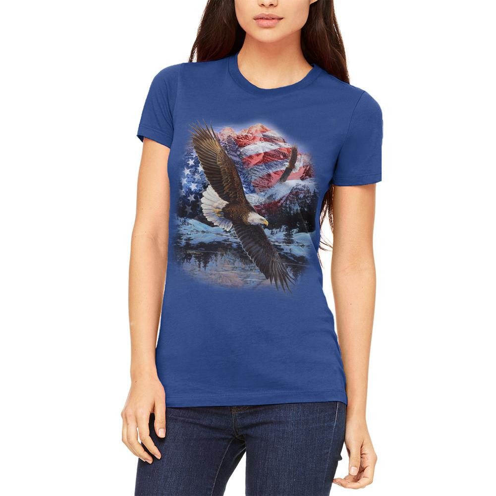 4th of July American Flag Bald Eagle Juniors Soft T Shirt Juniors T-Shirts Old Glory 2XL Royal
