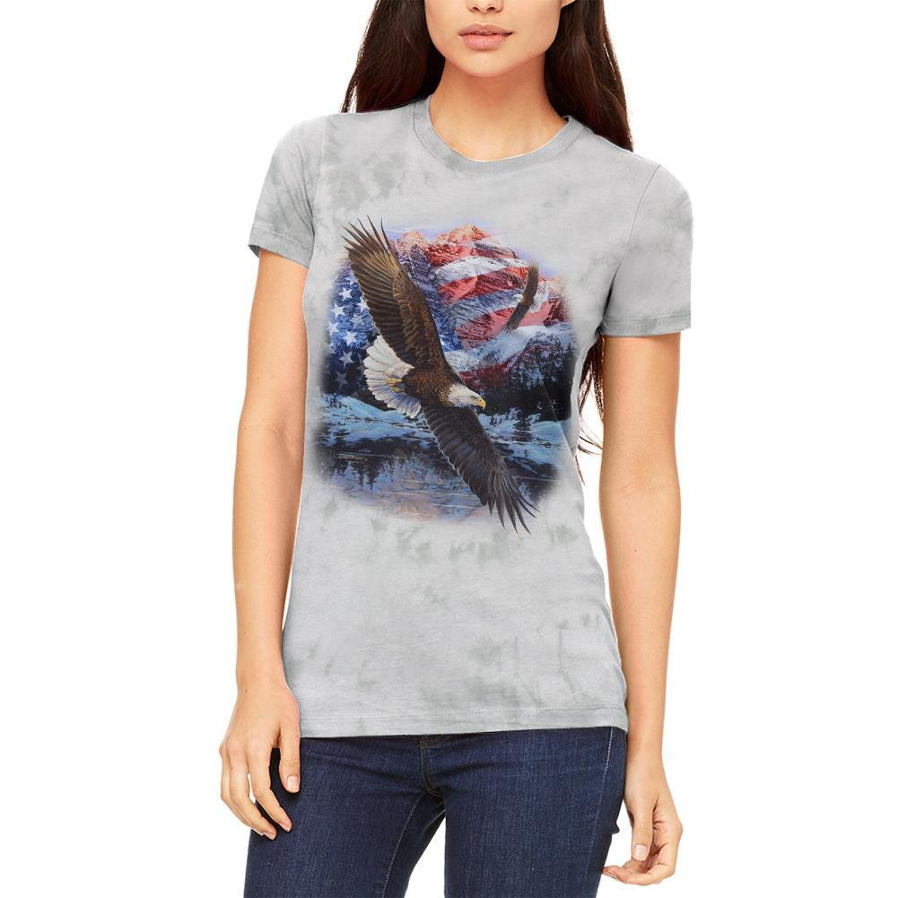 4th of July American Flag Bald Eagle Juniors Soft T Shirt Juniors T-Shirts Old Glory 2XL Solid White Triblend