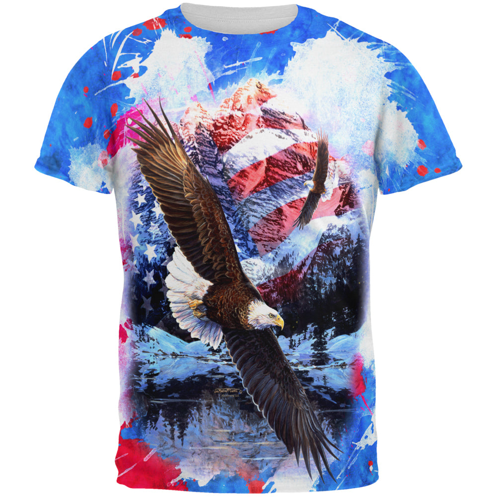 4th of July American Flag Bald Eagle Splatter All Over Mens T Shirt Men's T-Shirts 4th of July 2XL Multicolor