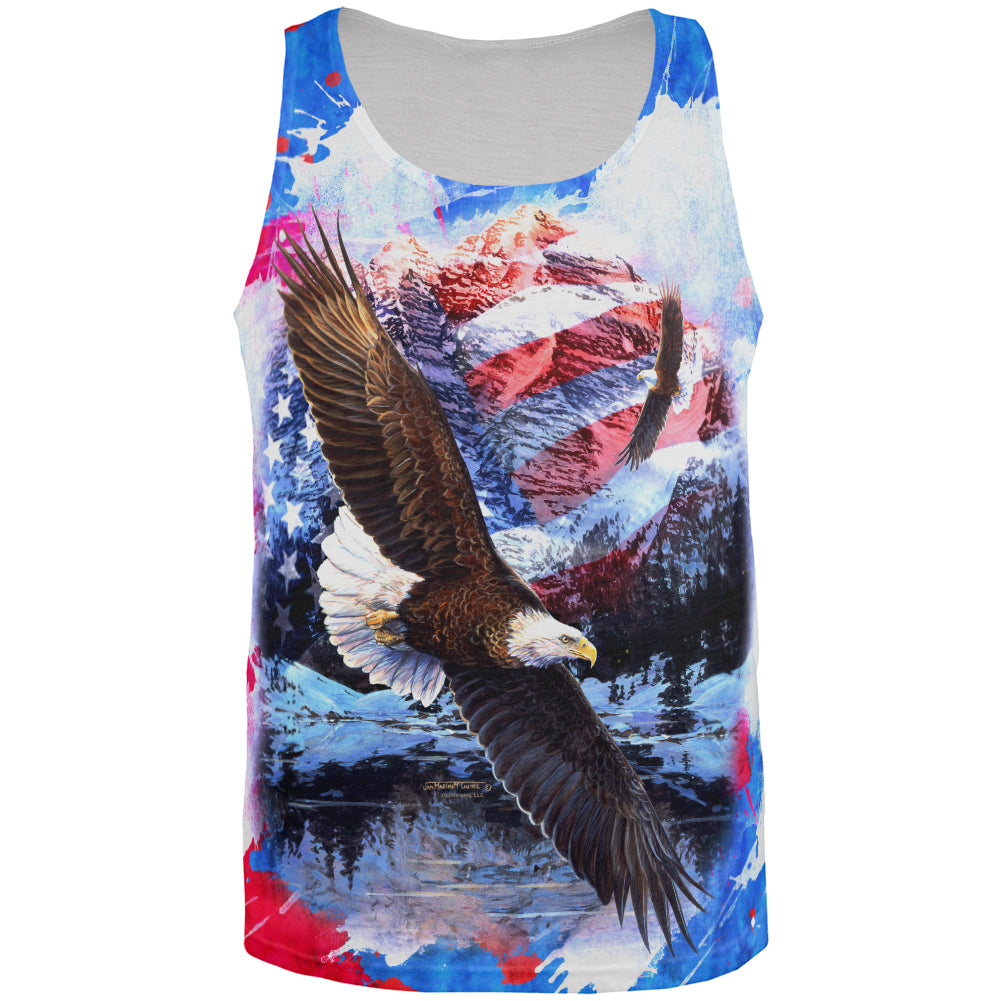 4th of July American Flag Bald Eagle Splatter All Over Mens Tank Top Men's Tank Tops 4th of July SM